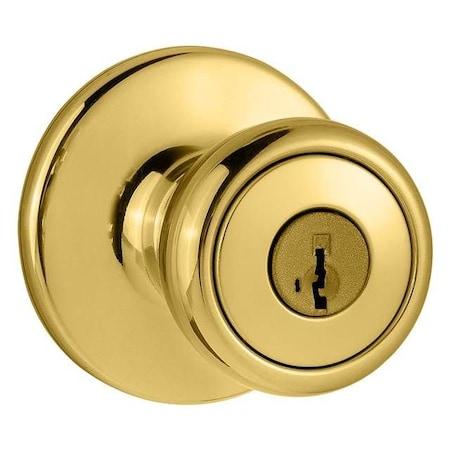 Kwikset Tylo Knob Entry Door Lock SmartKey with New Chassis with 6AL Latch, RCS Strike Bright Brass Finish 400T-3S